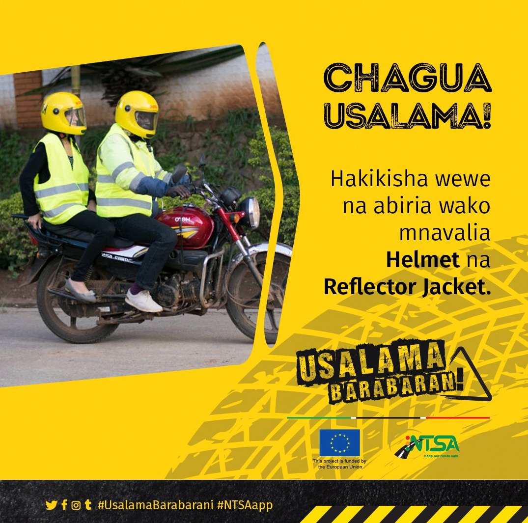 ghettofmke's tweet photo. Riding without a helmet and a reflector jacket is not safe. Be seen, be safe! #UsalamaBarabarani #FikaSalama #NTSA @ntsa_kenya @EUinKenya https://t.co/es897T6YFM