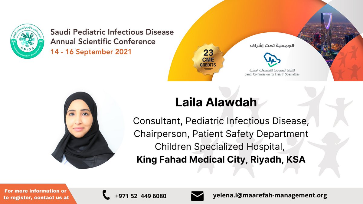 IDprofs's tweet photo. Explore the topic about Effectiveness of Implementation of Institutional Clinical Practice Guidelines, with Doctor Laila Alawdah at the Saudi Pediatric Infectious Disease Annual Scientific Conference. 14 โ 16 September 2021
Register Now: https://t.co/uTSswRG69x
#SPIDS #SCFHS https://t.co/KJuSJiohCF