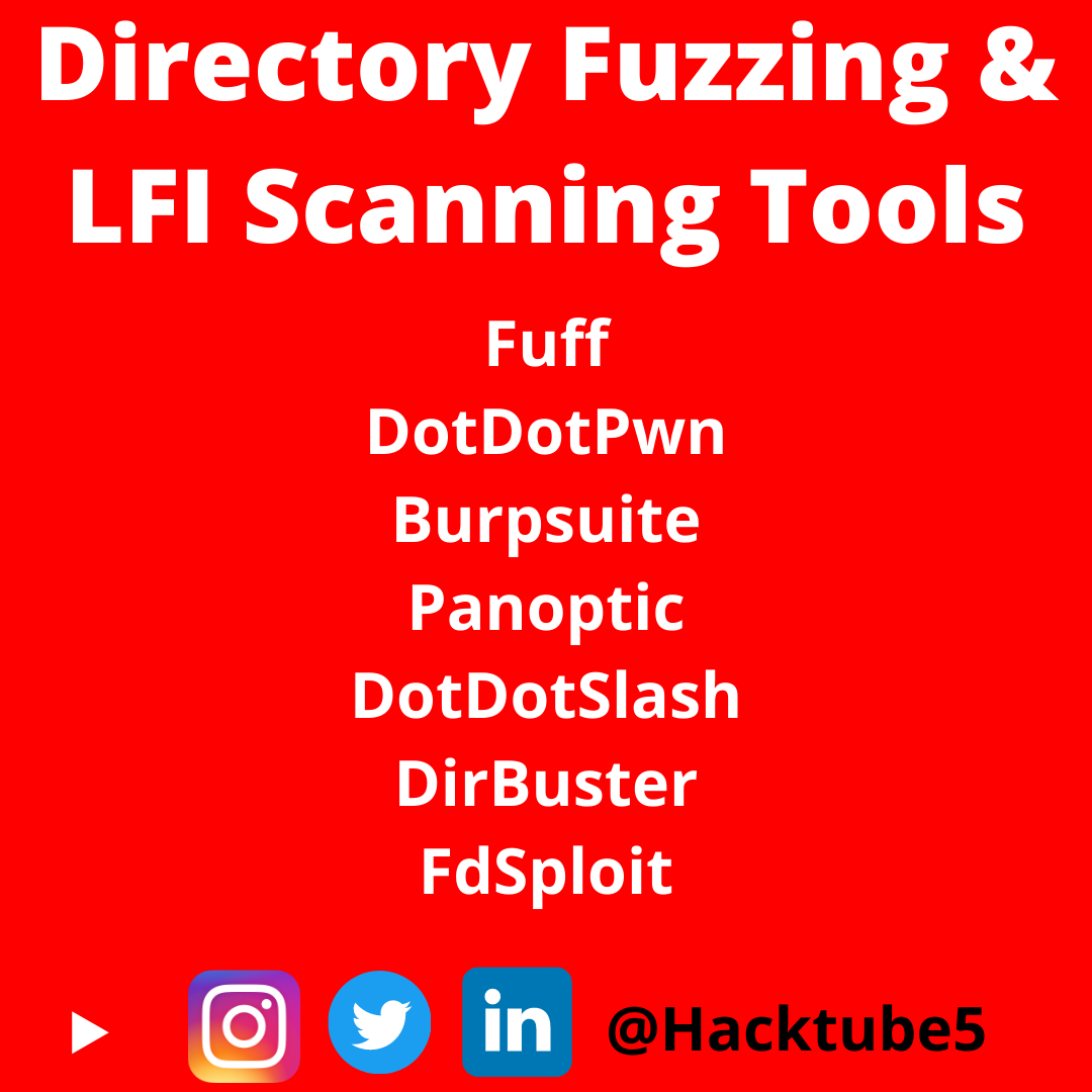 HackTube5's tweet image. Directory Fuzzing and LFI Scanning Tools #bugbounty #bugbountytips #bugbountytools #bugbountyHunting #Hacktube5 #Directory_Fuzzing