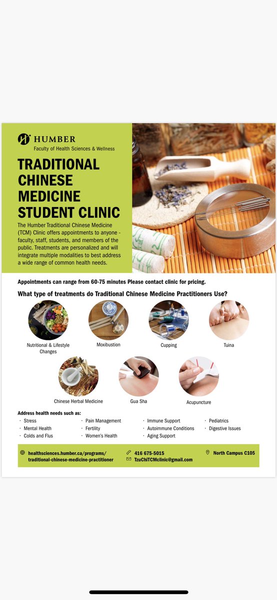 Acu_Shiatsu_TO's tweet photo. Student traditional Chinese medicine clinic has been extended a week &amp; is available until Aug.27. Book your appointment now! 🙂
@humberFHSW @ShareIGNITE @RadioHumber 
#acupuncture #tcm #studentclinic #selfcare #painmanagement #Reproductivehealth #digestivehealth #mentalhealth https://t.co/Vb002JvHGP