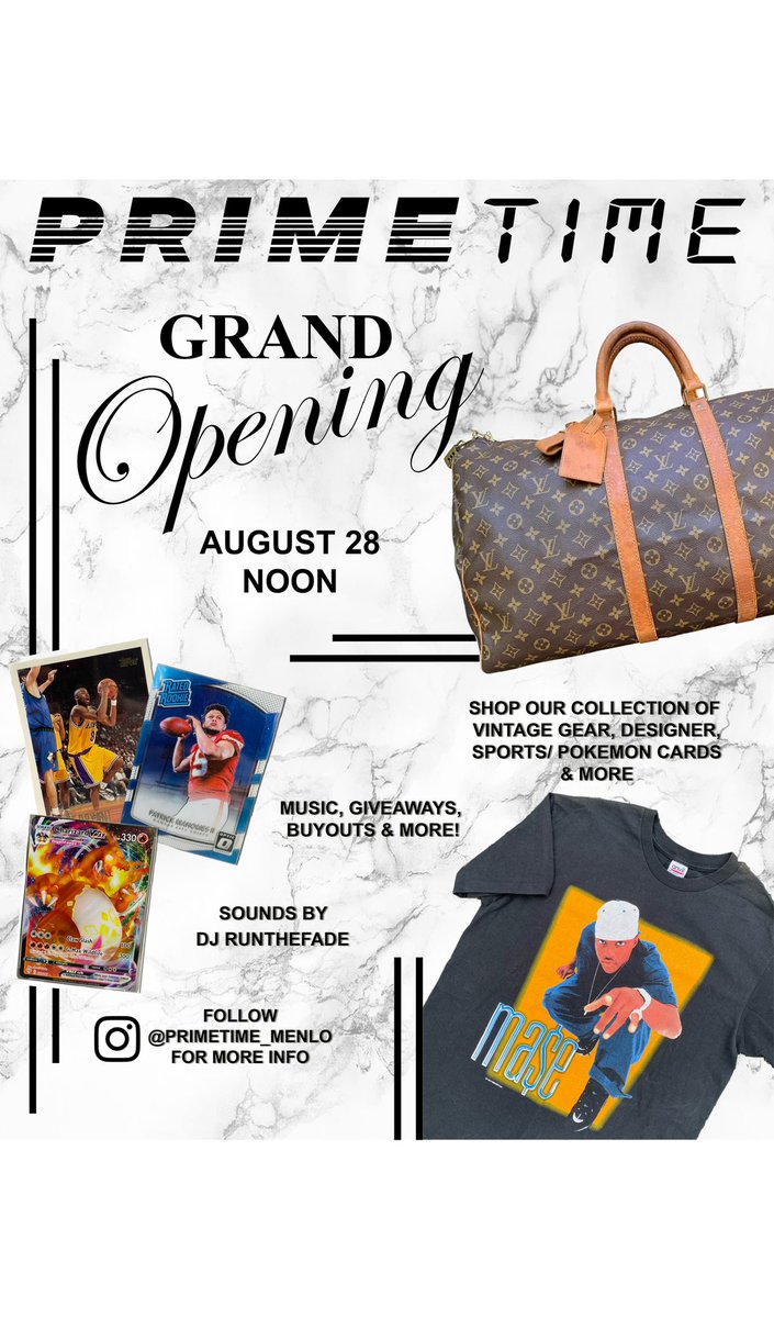 __SJules3's tweet photo. I don’t post much about it on Twitter but spread the word! The grand opening for my brother’s storefront will be taking place this upcoming Saturday(8.28.2021) - tell a friend to tell a friend! 

Location: Menlo Park Mall, NJ
Time: Noon - Close

IG: primetime_menlo https://t.co/tQmxxZ1F7P