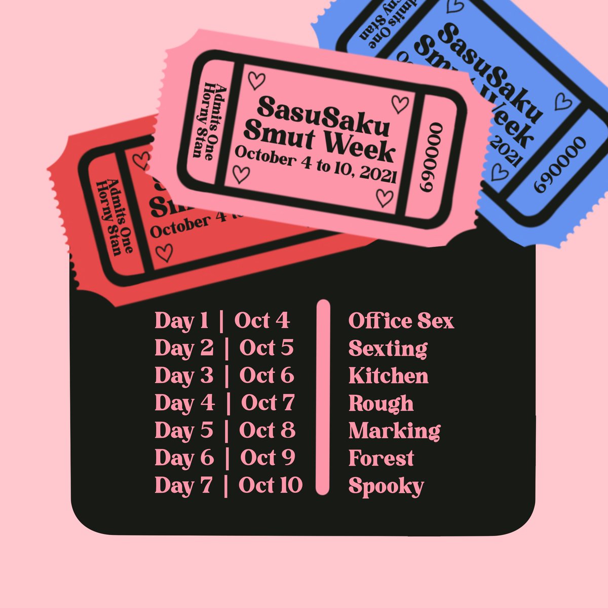 SSsmutweek's tweet photo. The #SasuSakuSmutWeek 2021 prompt list is out ! We are very excited to see what you all have planned to share with us 🔞🍅🌸

Please go through our Rules before participating ♡ https://t.co/oQduiGcukq