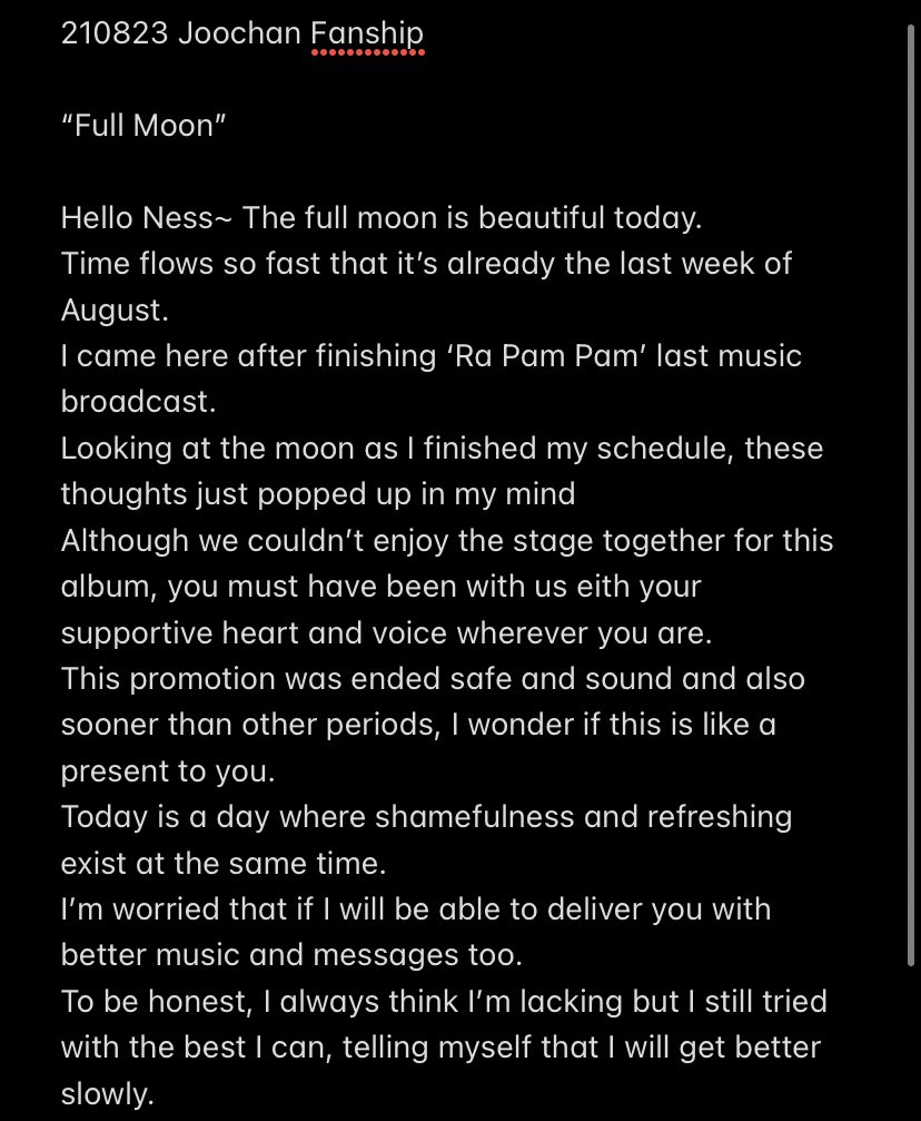 lunasoular's tweet image. 💌 210823 Joochan Fanship

“Full Moon”

“…but with the support from Goldenness, no matter how tired, scared and afraid I am, I still managed work hard to show you my best. 
In one way, you are my motivation…”

translation by @loverbythesea 

#GoldenChild #RaPamPam