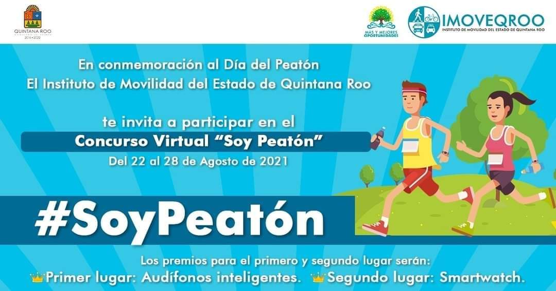 🔵 Hoy damos inicio al Concurso Virtual "Soy Peatón"🚴

Recuerda ¡Participar es muy sencillo, sigue los pasos e invita a tu familia y amigos a participar también!

👉Consulta las bases en:
qroo.gob.mx/imoveqroo/wp-c…

#SoyPeatón