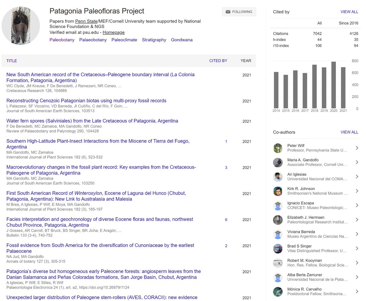 Patagonia Paleofloras Project: follow our research papers on Google Scholar. 
<a href="/mefpatagonia/">MuseoEgidioFeruglio</a> <a href="/PSUEMS/">College of EMS</a> <a href="/PPaleofloras/">Patagonia Paleofloras</a> 
scholar.google.com/citations?hl=e…