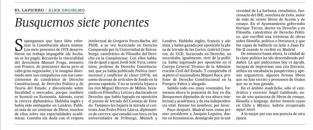 Esto de de Álex Grijelmo en  ⁦<a href="/el_pais/">EL PAÍS</a>⁩ explica muchas cosas acerca de la calidad y la preparación de los políticos en España. Muy interesante.