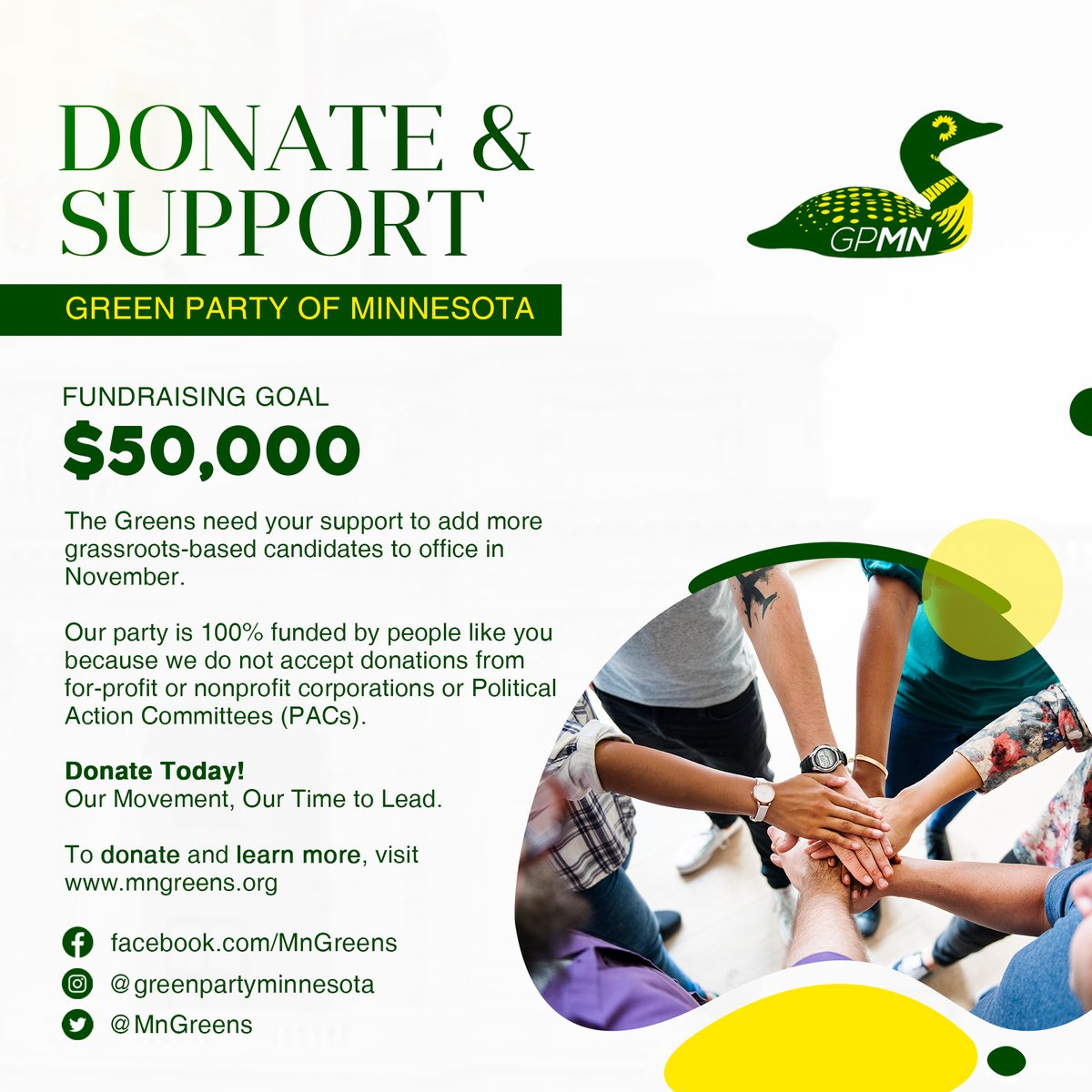 Today we are launching our most ambitious fundraising campaign. The Green Party of Minnesota is the grassroots party of Minnesota. Our members are part of the discussion and movements towards change in our twin cities. It's time for us to lead.  donate mngreens.org/contribute