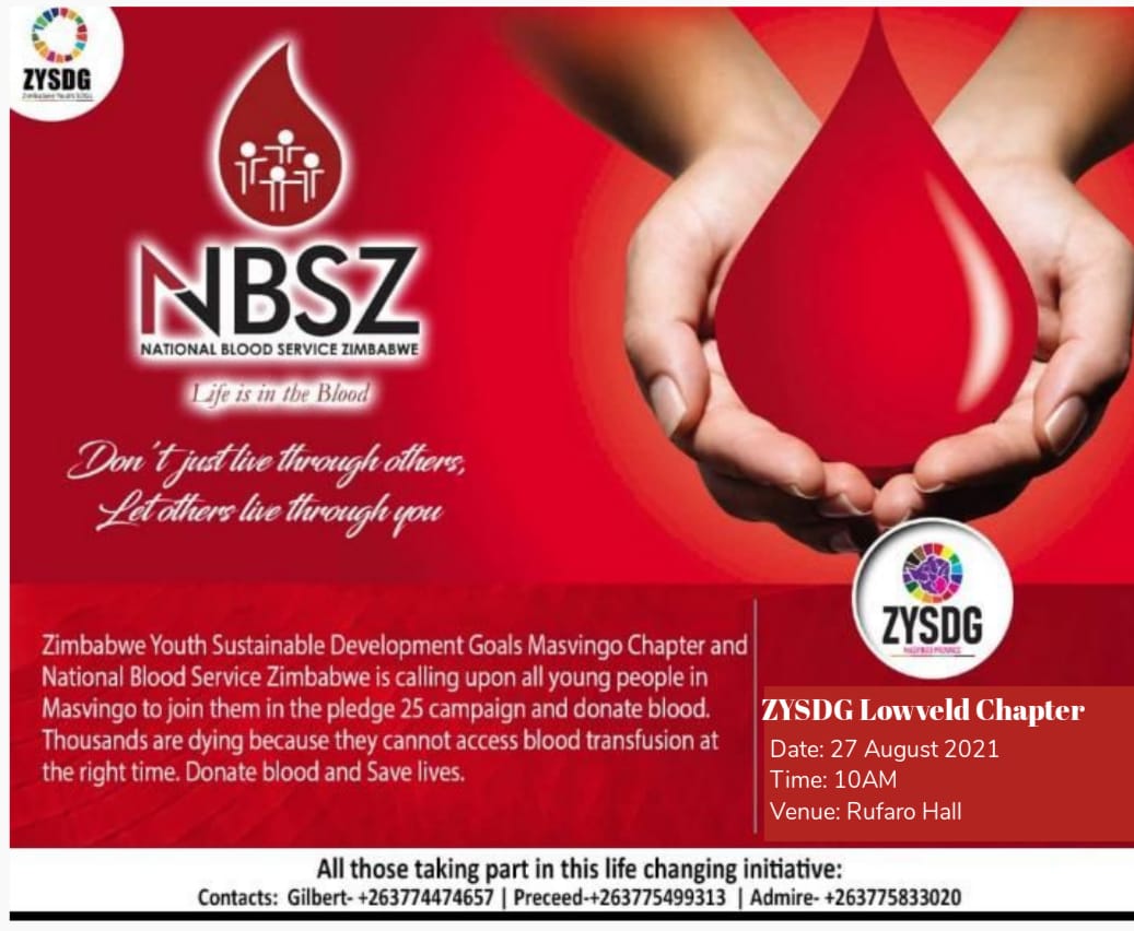 LowveldSdg's tweet photo. Its that critical time of the year when as youths we decide to help boost the blood bank stocks. #DoingGoodForNoReason
#SavingLives #MaskUp and come save a Life. @LowveldSdg @ZimYouthSDGs @NBSZbloodbank @gamue24 @CouncilorMutub1 @makoniadm @MutubukiS @mangwana_jasper @mangabakj https://t.co/X5kHnNgEgd