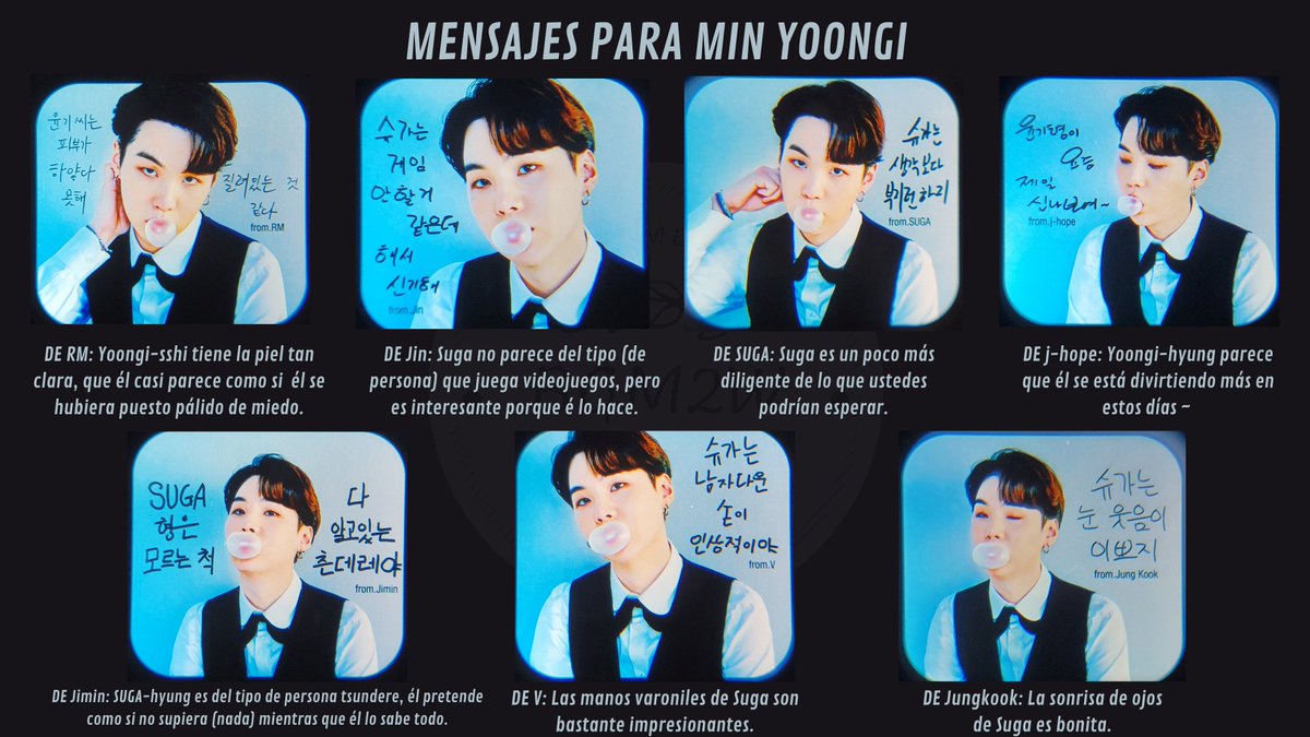 btsgaveme2wings's tweet photo. 📝 | TRADUCCIÓN.

• Mensajes de @BTS_twt •
          [BGT — OFV]

 • Kim Namjoon.
🐨: RM es genial, lindo, sexy y excelente.
 • Kim Seokjin.
🐹: Siempre es emocionante cuando Jin se mira en un espejo.
 • Min Yoongi.
🐱: Suga es más diligente de lo que uds podrían esperar [+] https://t.co/ctuLViK25R