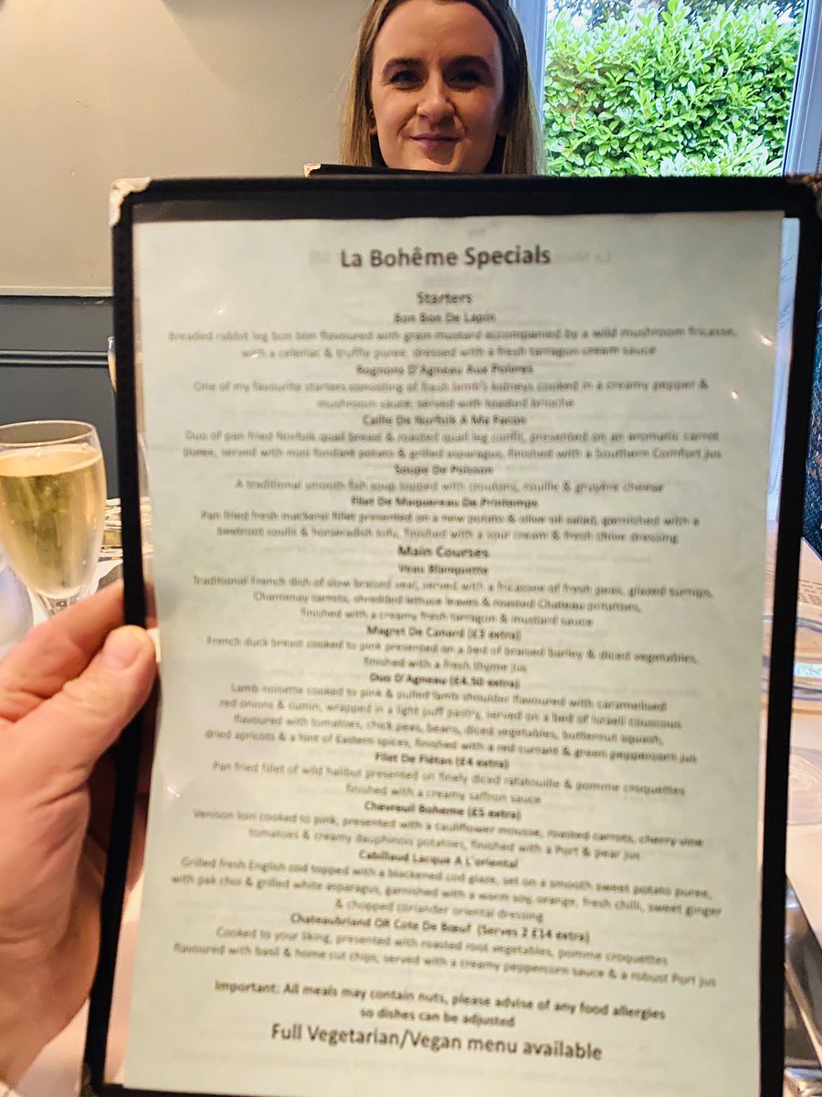 frostybutcher's tweet photo. Spoilt for choice @LaBohemeLymm but it’s a beautiful @NorfolkQuail starter &amp; venison for main... 🥰 https://t.co/0VZvhz1xR0