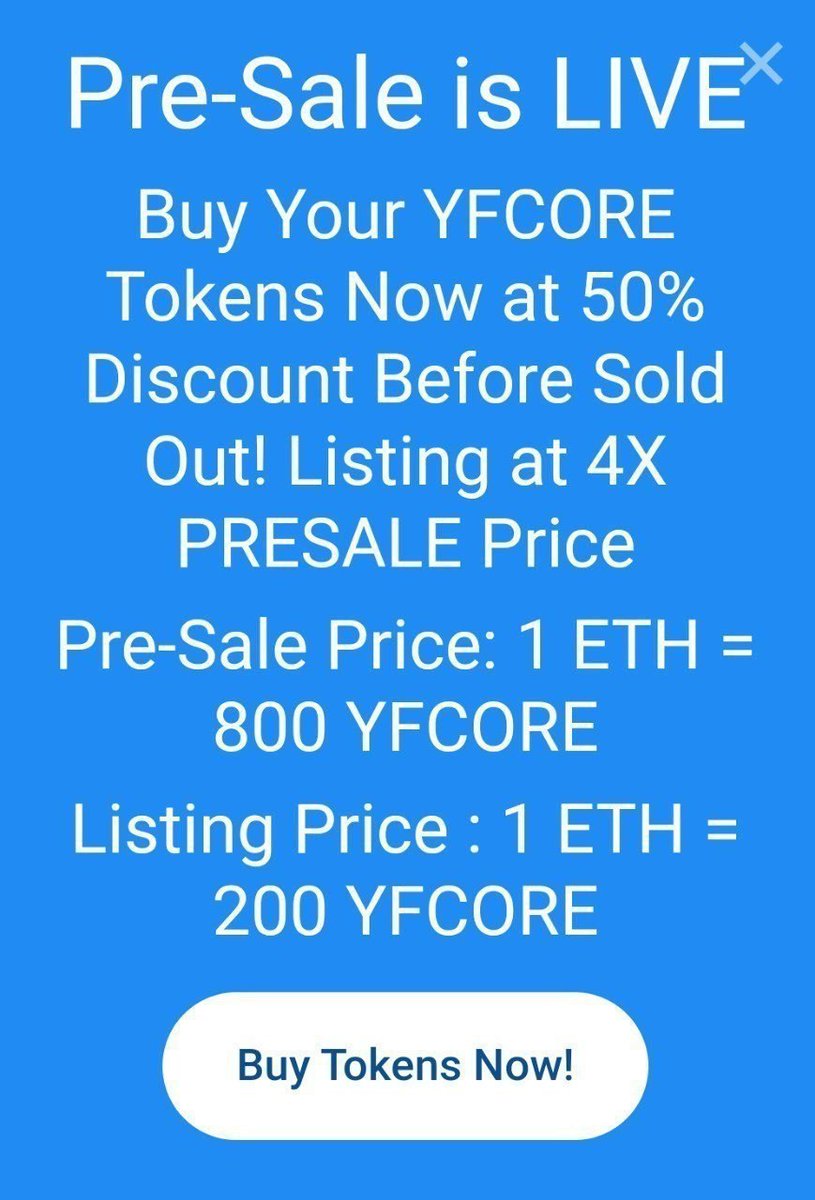 🚀Yearn Finance CORE

Only 20000 Supply

📈x50 Gem

Buy Now:
Visit👇
YFCORE.LIVE

💵Feature
Farming+ NFT+ BNB Dividend

💵PRESALE Price:
1 ETH= 800 YFCORE ($ 3)
📈Uniswap Price:
1 ETH= 200 YFCORE ($ 12)

#BTC #eth #Uniswap #ADA

@cctip_com draw 300 USDT 300 #BSCGems