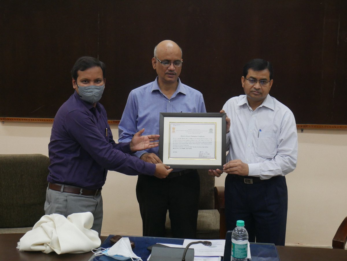 District Institute of Education and Training from Sitapur of Uttar Pradesh received "District Green Champion" award for implementation of best swachhta practices in their campus from district administration during Swachhta Action Plan workshop organized by MGNCRE.
