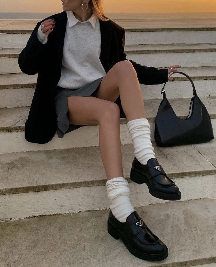 𝓐. on Twitter  Chanel loafers, Fashion, Sock outfits