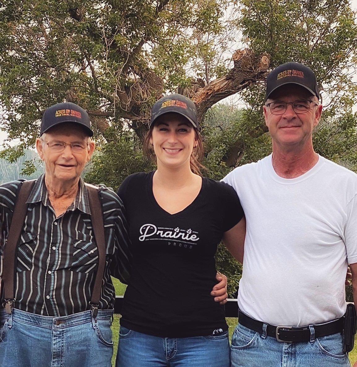 3 generations of Darkers wearing Acres By Darker 👨🏻‍🌾👩🏻‍🌾👨🏻‍🌾🌾💚#grandpadadandme #darkerfarms #acresbydarker #agfam #familyfarm