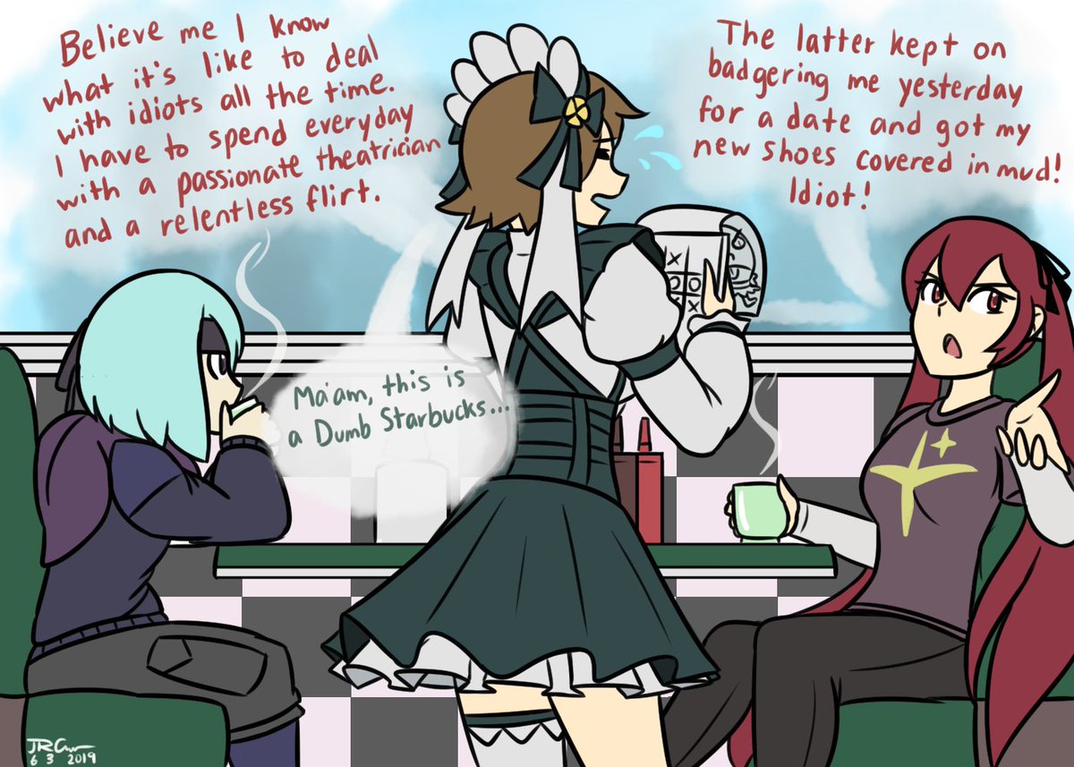 JDAlbum's tweet photo. restaurant chatter #June #Day3 2019 #FireEmblem #Fates #FE14 #Severa #Selena #Beruka #DragaliaLost #Melody #jdarts #bean https://t.co/UziKZpEAZ2