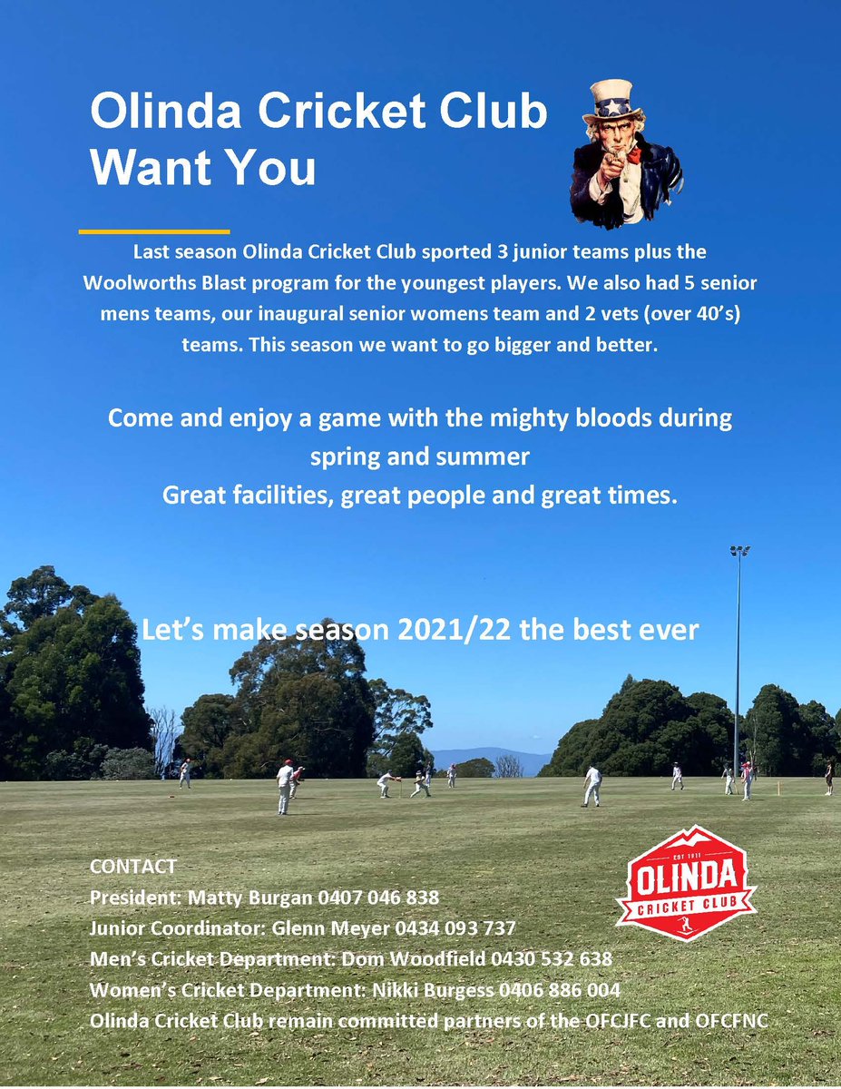olindacc's tweet photo. Registrations are open for the 2021-22 season!
Head to  https://t.co/nvuUJRPTT8 
Search "Olinda Cricket Club" and follow the prompts.
Too easy. https://t.co/JGNwR9U8XM