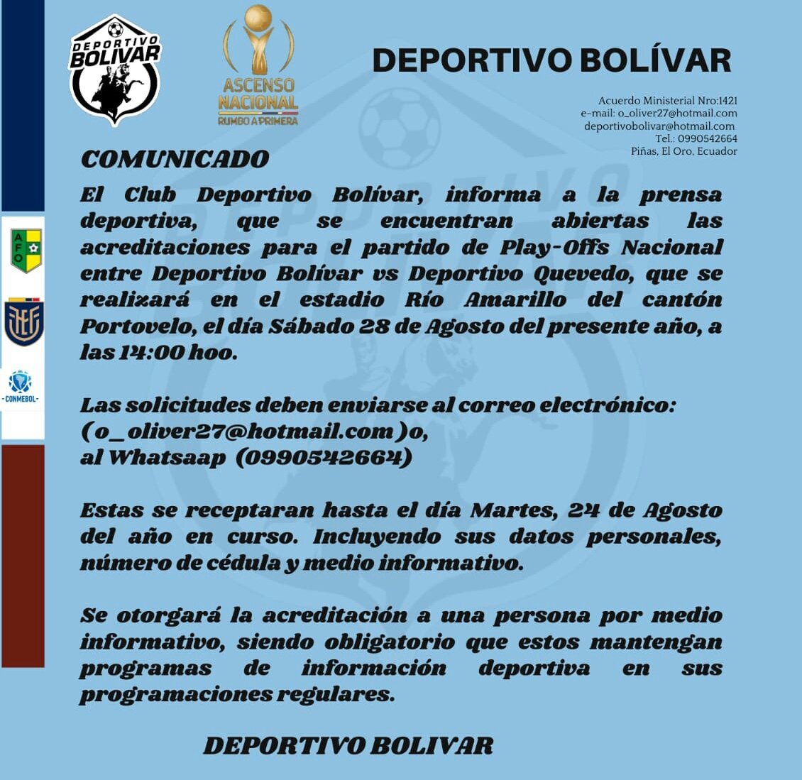 ASCENSO NACIONAL 2021
Acreditación, Medios de Comunicación 
⚪🔵🔴💯✔
