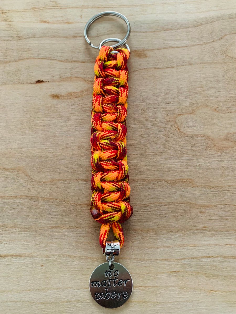 PeonyCreation's tweet photo. Excited to share this item from my #etsy shop: Orange Yellow Red Metal “No Matter Where” Bead/Charm Paracord Key Chain #birthdaygift #beadedkeychain #giftkeychain #paracordkeychain https://t.co/5z4jbBk6uo https://t.co/2BZxFBRuFz
