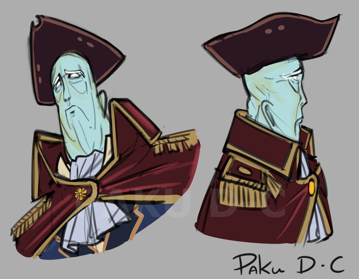 The captain of the “bad” pirates is an undead who can summon water creatures. He protects sea life and blocks trade routes from humans. The unlucky ones who fail to escape becomes a part of his crew. 
#conceptart #rpggame #pirate #piratecaptain #ghostpirate #antagonist #villain