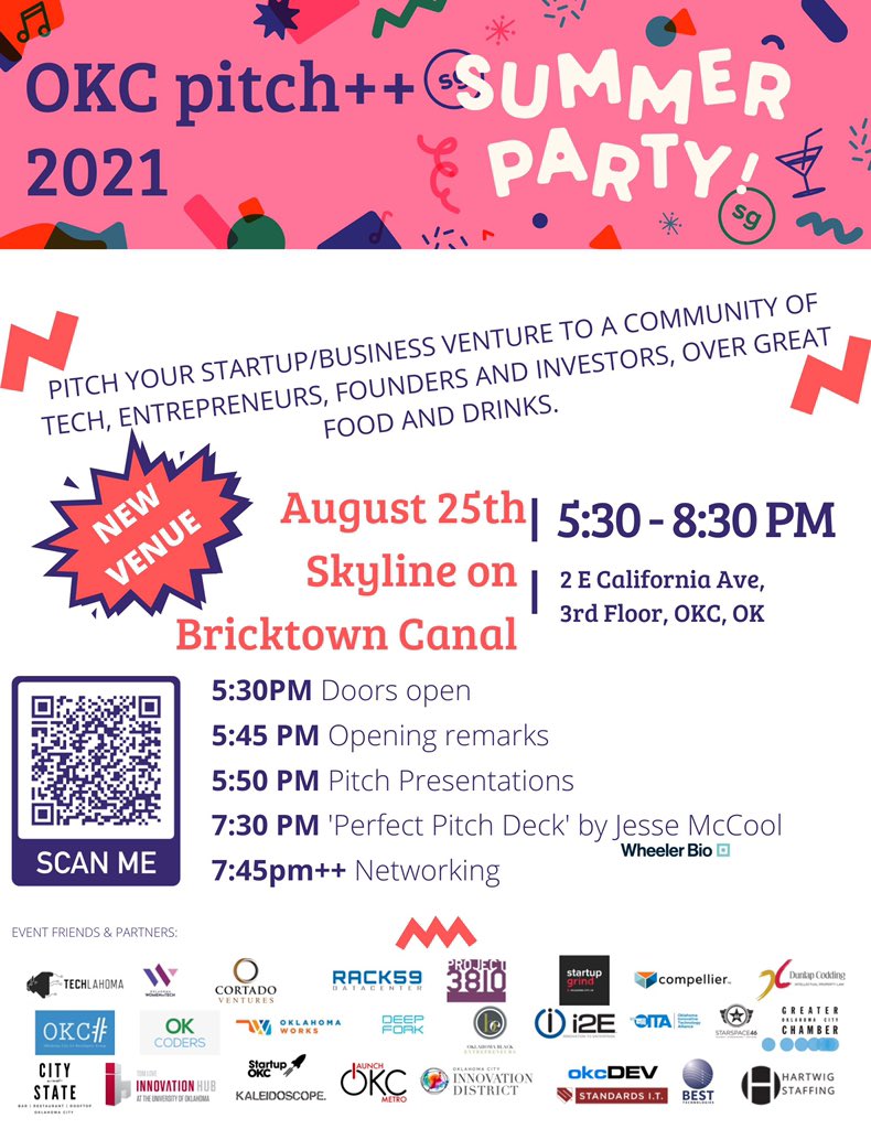 StartupGrindOKC's tweet photo. Join us Wednesday on the Bricktown Canal for#OKC Pitch++. RSVP today and support local #startups
🎟️ https://t.co/q7wishfMgh https://t.co/wxknGiFQn3