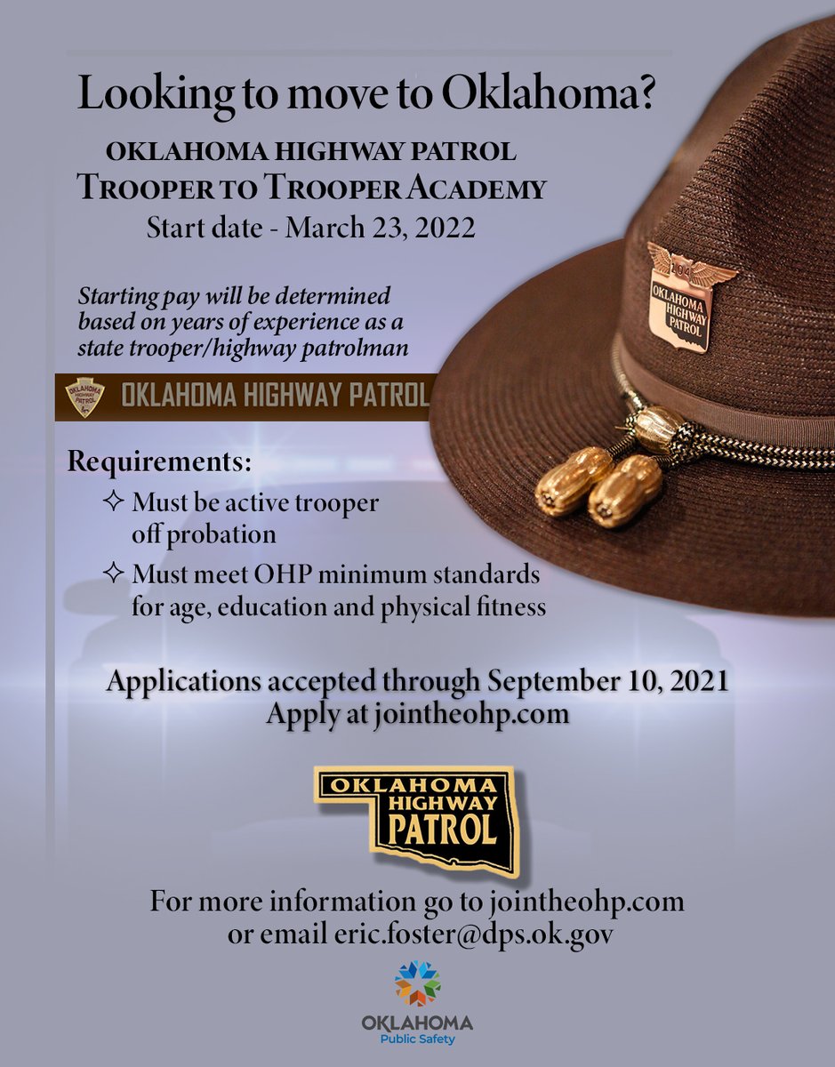 Spread the word! Accepting applications for this next academy open to troopers from other states through September 10th.
jointheohp.com