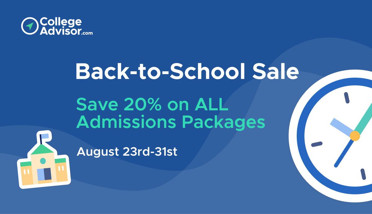 Our Back-to-School sale starts tomorrow! Save 20% on one-on-one college admissions advising with CollegeAdvisor.com. Learn more: bit.ly/382UjuD