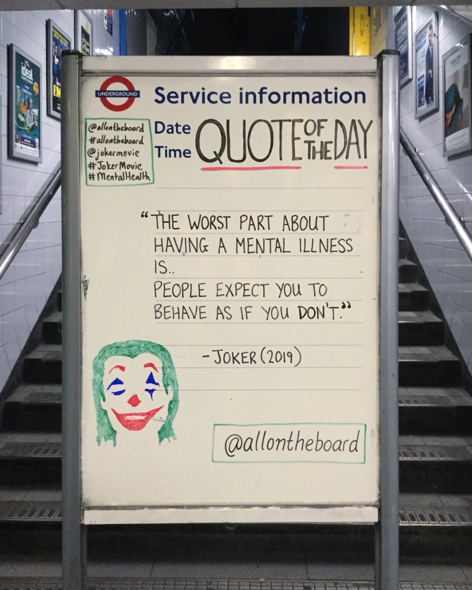 allontheboard's tweet image. “The worst part about having a mental illness is people expect you to behave as if you don’t” - Joker (2019)

All On The Board book - amazon.co.uk/Tfl-Quote-of-t…