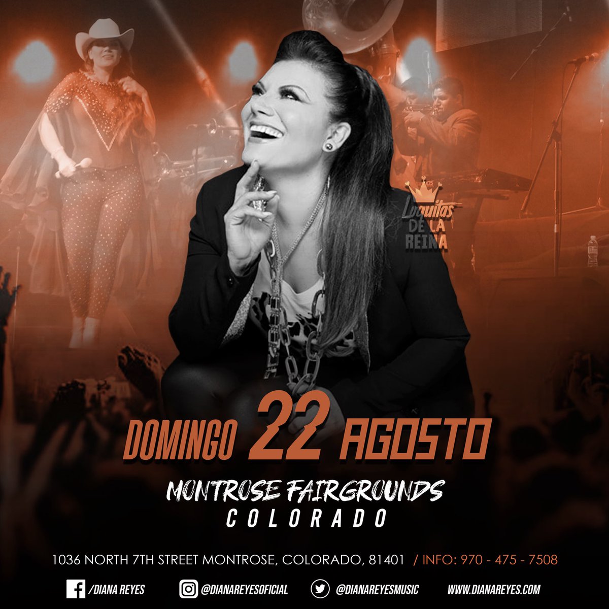 loquitaspromo's tweet photo. H O Y ! Diana Reyes llega con todos sus éxitos a Montrose, CO no te la pierdas 🦂👏🏻🎸🪗🦂🎵🎶🎤🤠 #DianaReyes #MujeresDelRegional #LaReinaDelPasitoDuranguense #MRM https://t.co/8KMT1PIKkp