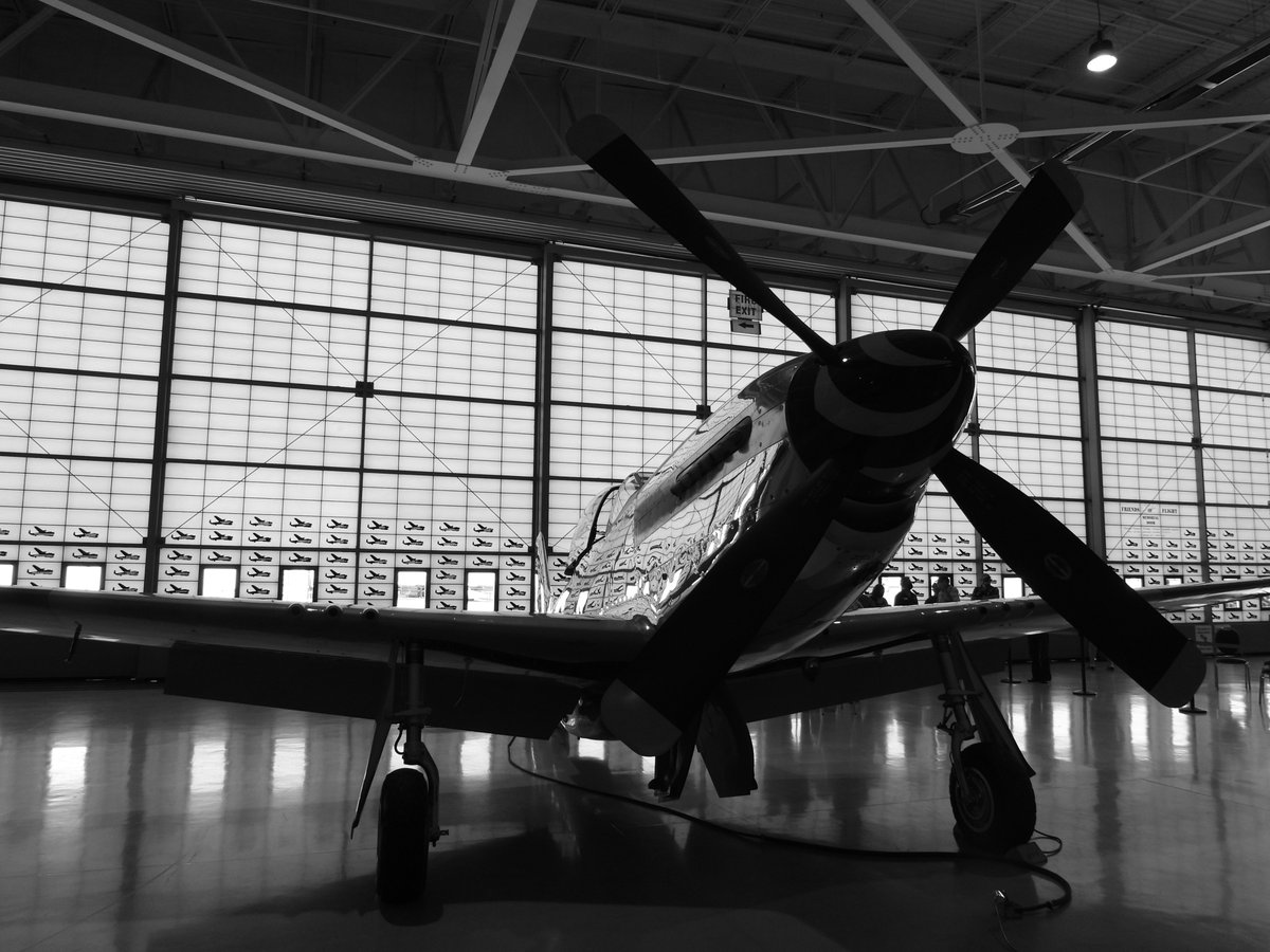 Sasajewun's tweet photo. Monochrome impression of the P-51 Mustang at @CWHM, @flyyhm today. A beautiful machine but can't forget it was born of war. @NikonCanada #P950. #PBYCanso #Warbird #CanadasFlyingMuseum #Restoration #LestWeForget #KeepThemFlying #OnlyInHamilton https://t.co/pVgrzoSW6m