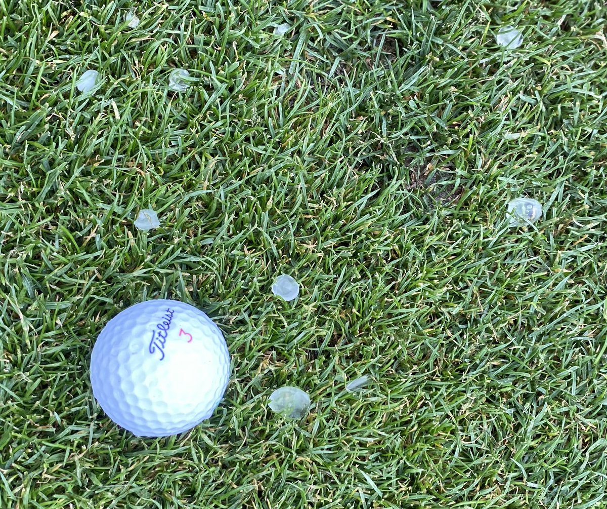 CornHack's tweet photo. In 50 years of golfing, I’ve played in a lot of extreme weather, but I can’t recall if I’ve ever played in a hail storm like I did today. Glad the hail wasn’t golf ball size. https://t.co/uiJQUGmp3r