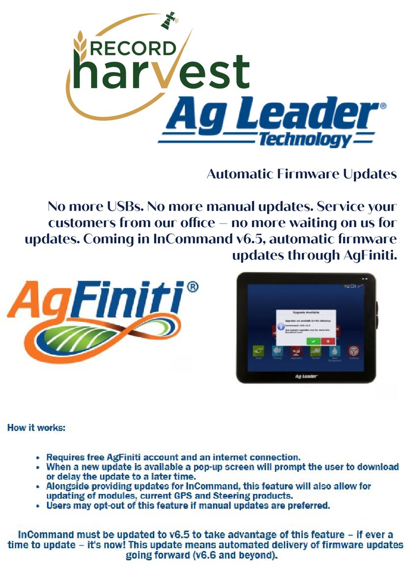 recordharvest's tweet image. With AgFiniti we can service your @AgLeaderTech right from our office!  Convenience is important to us!  #recordharvest #agleader #agtechnology #agriculture