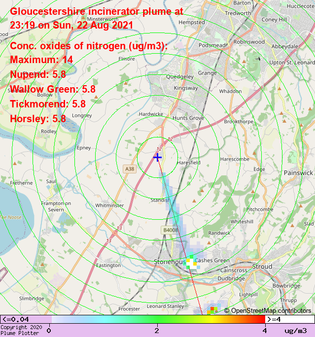 plumeplotter's tweet photo. Latest Gloucestershire incinerator plume plot, 23:19 22/08/21 #Nupend #WallowGreen #Tickmorend https://t.co/mtbEc3uClI https://t.co/1OizFYSWSo