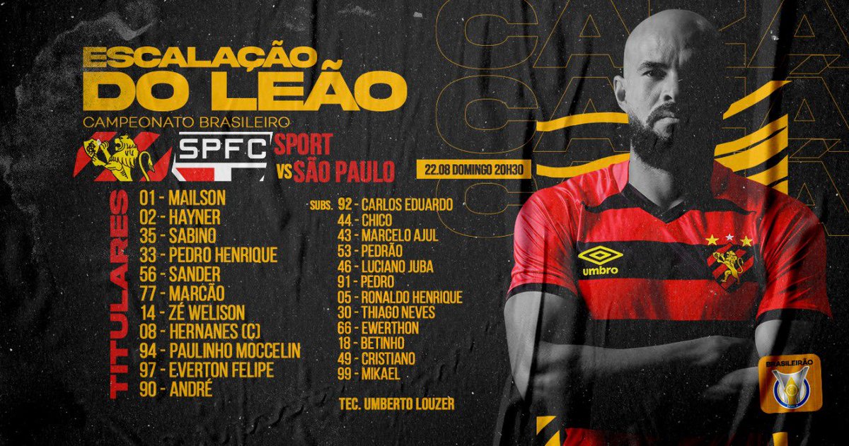 Sport Club do Recife on X: LEÃO ESCALADO! 🦁📝 #SPTxSER #LeãoNoNordestão   / X