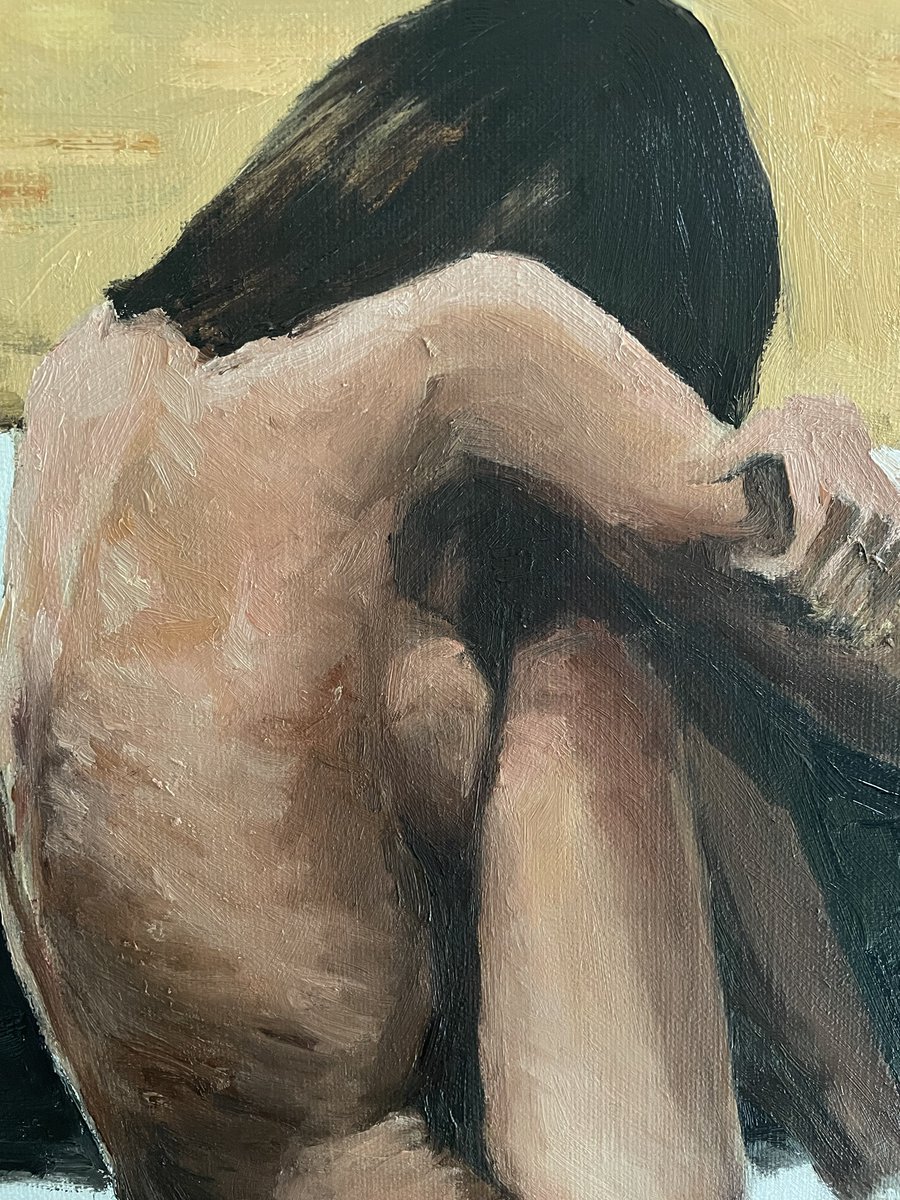 A girl in a hotel room.
Oil on linen, 40x50cm (shy of 16x20”)

A super strange colour tone and contrast when photographed by my phone from different distances

#oilpainting #oilpaintings #oilportrait #figurativepainting #figurativeart #portrait #portraitpainting #oiloncanvas