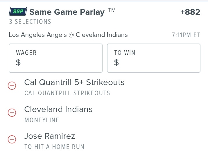 ShouInBets's tweet photo. What im running for my risk free SGP on FD. Already on Quantrill. Lean Indians as they smash lefties and Angels struggle v righties. Ramirez is on fire and bats better vs lefties and left field fence is 7 feet shorter than avg Park #ShouIn https://t.co/784E1FjCKx