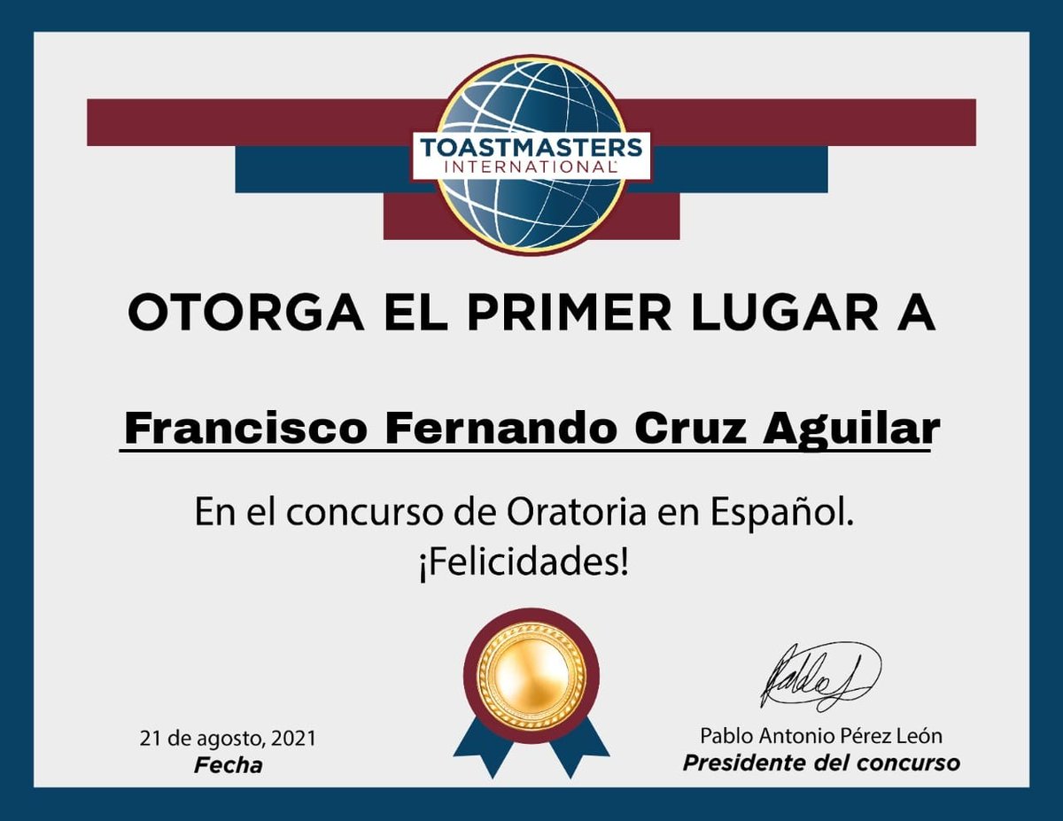 ToastmastersITV's tweet photo. Felicitamos a Francisco y Vicente por su destacada participación el día de ayer en el Concurso de Oratoria en Español.
🎉 ¡Sigan cosechando éxitos! 🎉
#Toastmasters #ITVer #oratoriaenespañol #Concurso https://t.co/MWpAaVs3pr