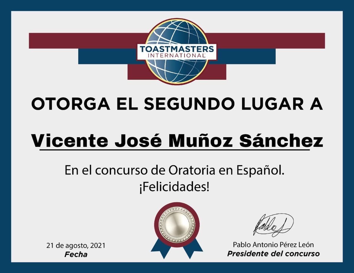 ToastmastersITV's tweet photo. Felicitamos a Francisco y Vicente por su destacada participación el día de ayer en el Concurso de Oratoria en Español.
🎉 ¡Sigan cosechando éxitos! 🎉
#Toastmasters #ITVer #oratoriaenespañol #Concurso https://t.co/MWpAaVs3pr