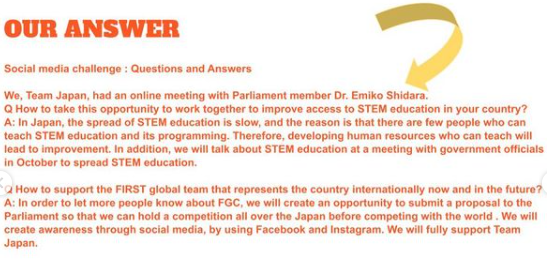 FgcJapan's tweet photo. @F1RSTglobal 
Social Media Challenge #5: Lead the Way
Team Japan meeting with Dr. Emiko Shidara!
#FirstGlobalChallenge #socialmediachallenge #FGC #japan #F1RSTglobal https://t.co/EgevXFsuIu