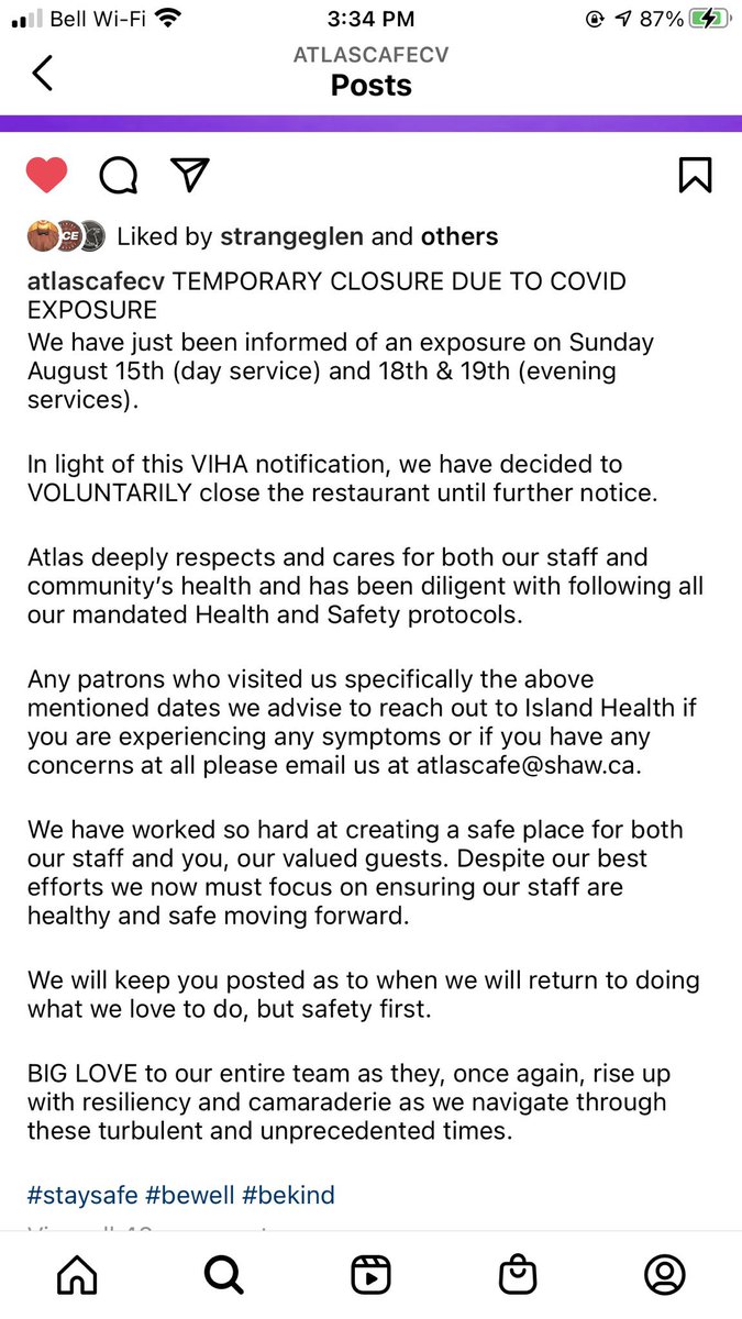 #bcpoli Atlas Cafe in Comox Valley shuts down after Covid-19 exposure. This is spreading. But nothing yet from VIHA. This is how much they care for those who may be exposed. Duty of care has gone out of the window. On Atlas Cafe instagram page. 
👇🏽