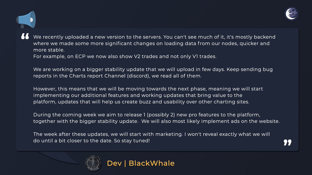 token_eclipse's tweet image. Recent update from our developer, BlackWhale. Follow us on our social network to stay updated! #eclipsetoken #eclipsecharts