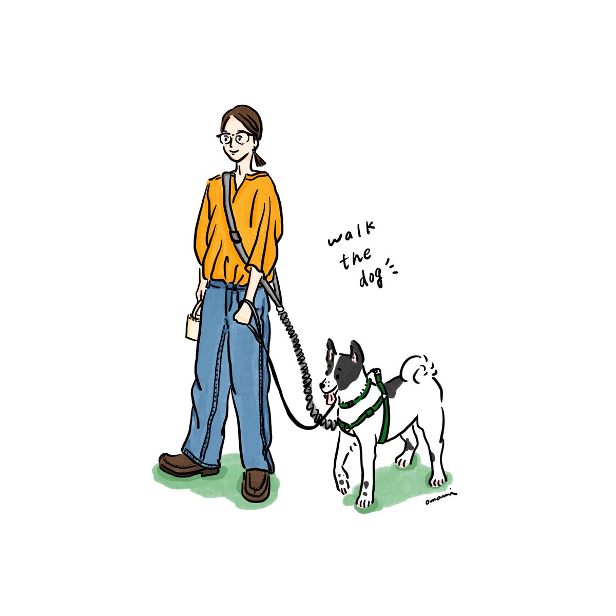 Omami イラストレーター うちの犬はビビリなので早く帰りたくてグイグイ引っ張る こんな優雅に散歩してみたい 犬の散歩 保護犬 ダブルリード 犬のイラスト イラストレーター イラストレーターさんと繋がりたい カットイラスト Dog Illustration