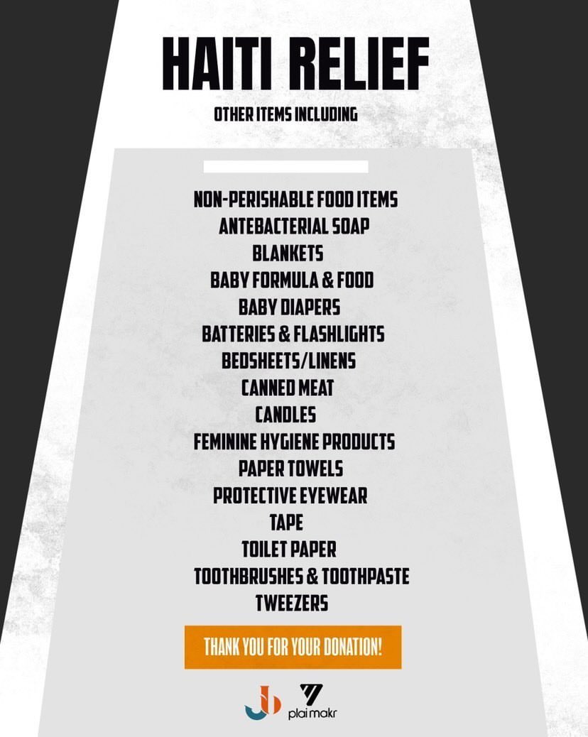 Lastname_Baker's tweet photo. Hey Everyone! I'll be at North Miami PD supporting Haiti tomorrow 10:30am-11:30am collecting items to ship. Come help me support Haiti by dropping off much needed supplies. Some items needed are listed below! @plaimakr #ComeSupport https://t.co/cn7ssBetvr