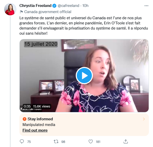DavenportCPC's tweet photo. Shameful behaviour from this Liberal Minister. Thank you @xcanada for identifying this manipulated media #cdnpoli #Elxn44 https://t.co/y3tZyFesfI