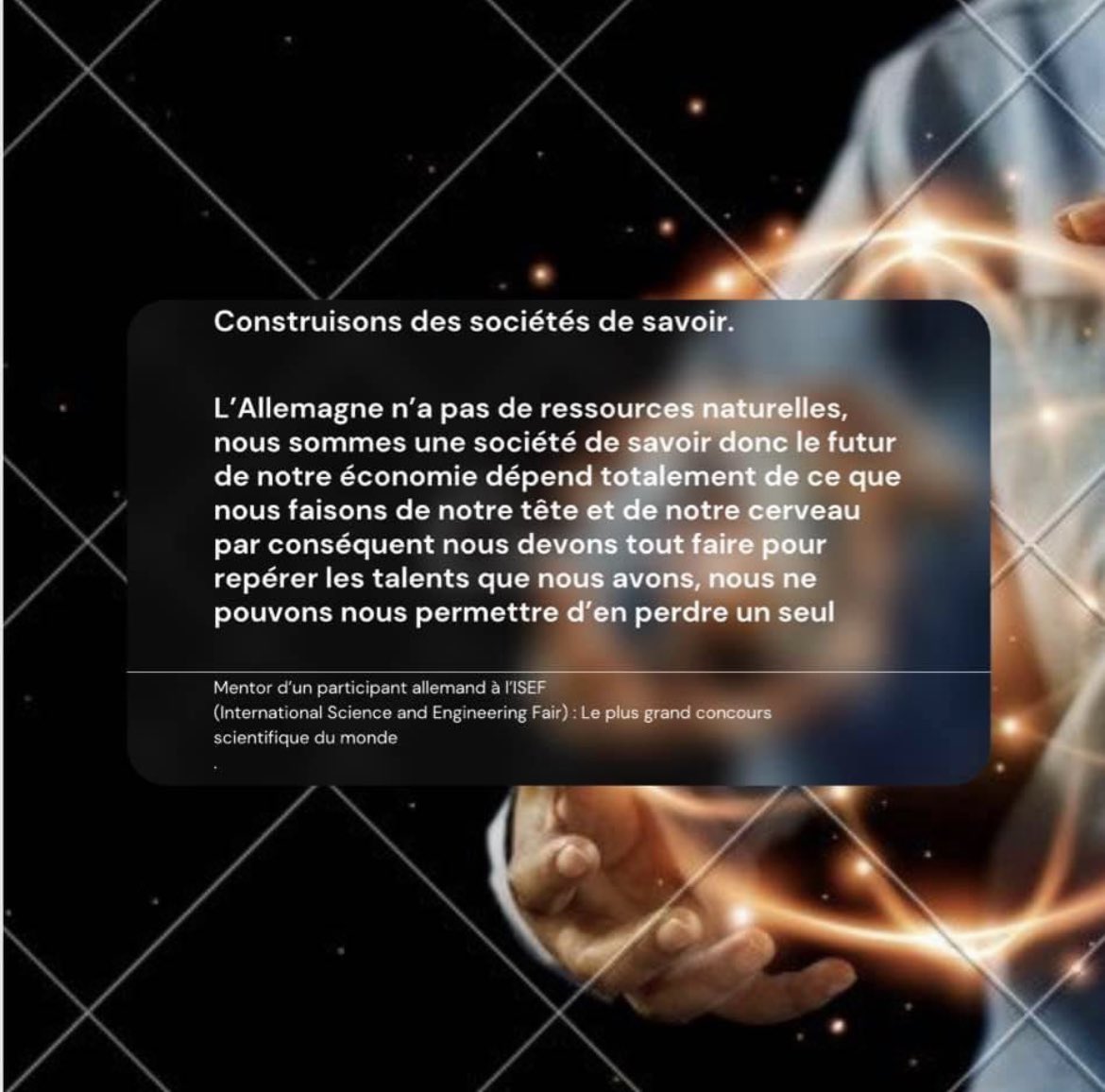 Feezbe's tweet image. Construisons des sociétés du savoir.
La matière première est la matière grise du cerveau et après viennent les ressources naturelles.

Salutation à toute ma team des concours scientifiques de Fustel de coulanges. 

#scienceproject #Disney+