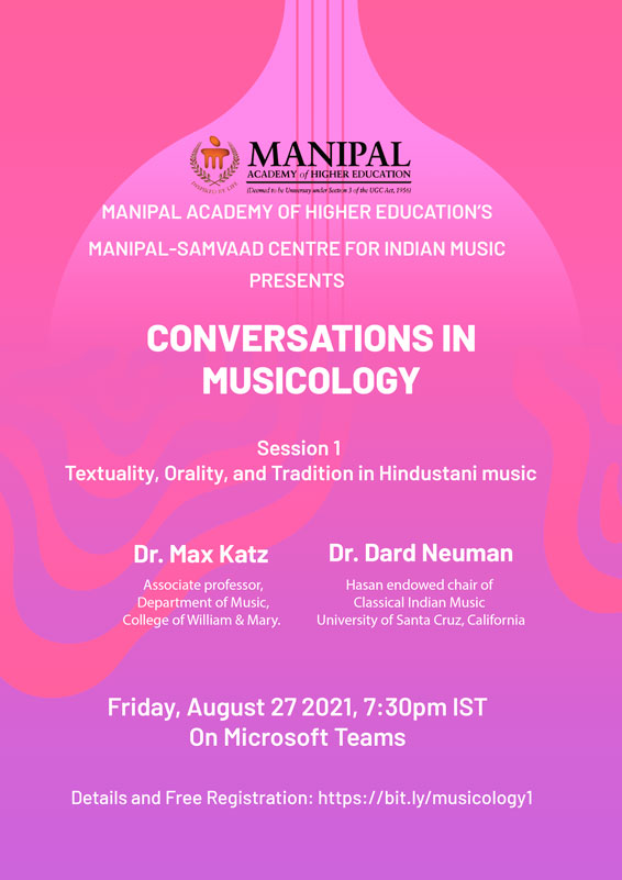 srijand's tweet photo. Hindustani Khayal music is a subject of study for scholars around the world. Announcing a series of lectures conversations with some of them.
First session: Fri 27 Aug, 7:30pm IST, MS Teams. Details in flyer. More infor and registration at https://t.co/LFLSlzt109 https://t.co/CKY3k272rc