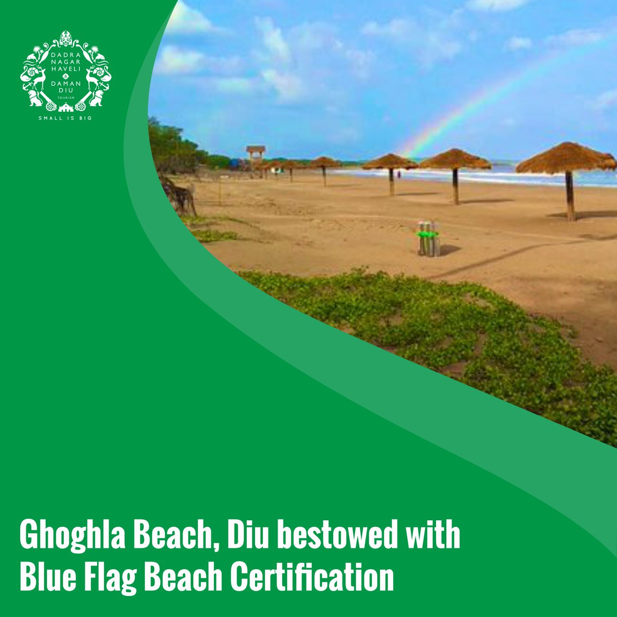 DNHDandD's tweet image. It&apos;s a proud moment for the UT as the pristine Ghoghla Beach has received the much coveted Blue Flag Beach Certification. It was awarded for meeting the highest standards of water quality, environmental management, safety and service on the beach.
#UTAdministration #DNHDD