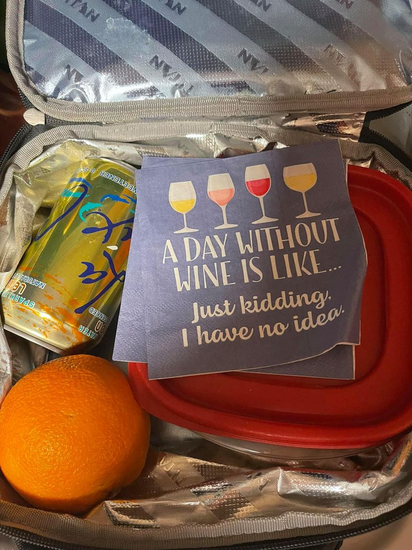 Musings from a single mom: Unfortunately the only napkins I have in the house right now to send for first day of sr year. Oops. And my kiddo doesn’t drink anything but communion wine.