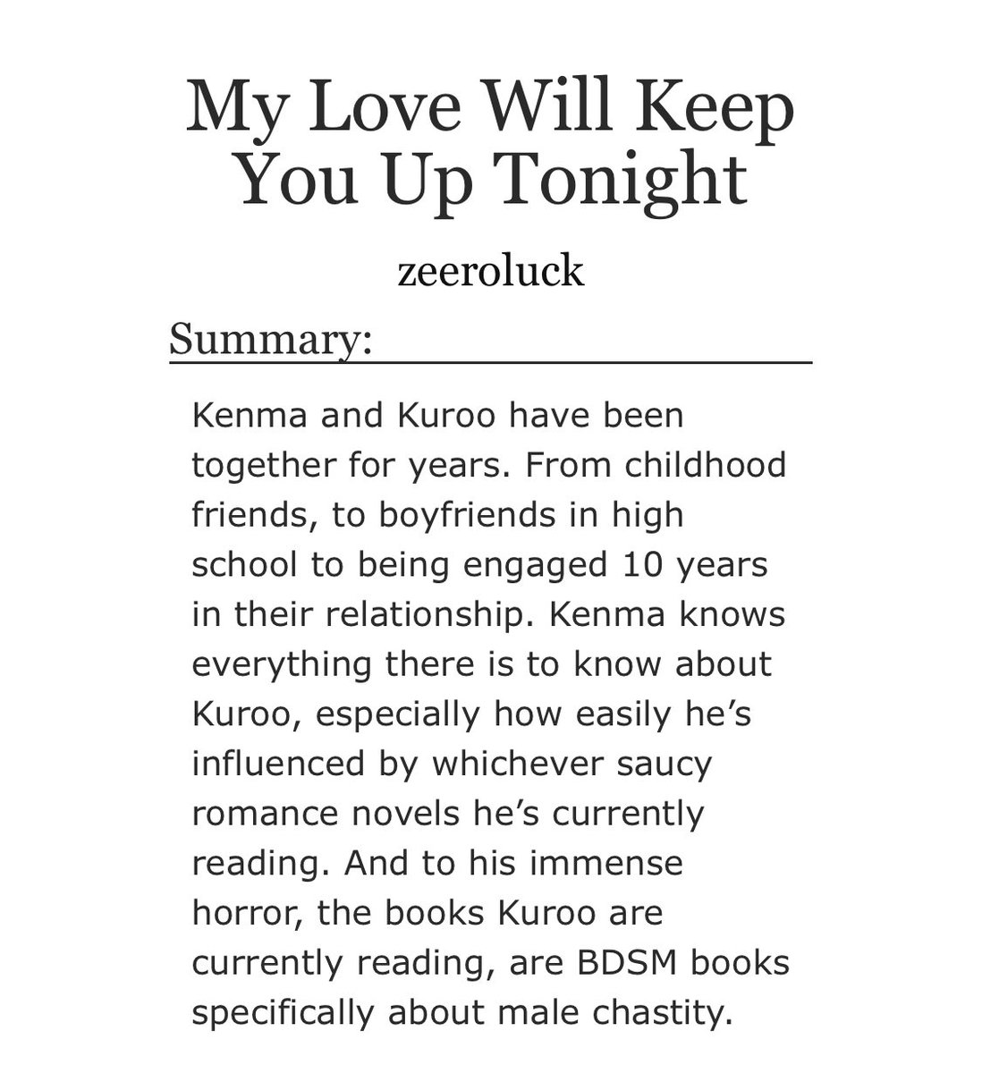 zeeroluck's tweet photo. It’s my posting time for the @NSFWkrknbang 🤍

It’s funny, it’s sexy, and it’s weird. This fic has everything! 

KenKuroKen | NSFW | 7k | Chastity play

The art is under this! 🤍🖤🤍

https://t.co/GvnjVjqCxF https://t.co/AWSJmTurAc