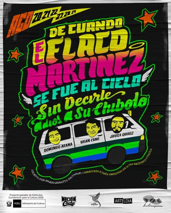 Muy interesante la obra "De cuando el flaco Martínez se fue al cielo sin decirle adiós a su chibolo", proyecto ganador de los estímulos económicos Mincul 2020. Se presenta del viernes 27 al domingo 29 de agosto 8 pm vía YouTube. Entradas en FB e Instagram de Casa Cultural Colibrí