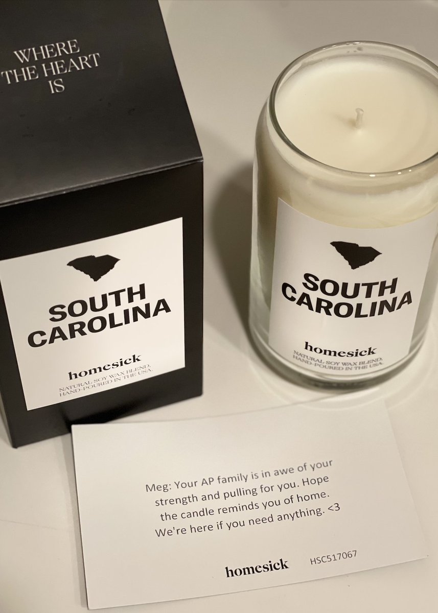 MegKinnardAP's tweet photo. I went outside today for the 1st time in 7 days! My husband took me to the pool, where we sat &amp; enjoyed the breeze. On the way back up to our apt, I found a package w/ my name on it. It was a "homesick" candle from my @AP colleagues. My heart is smiling tonight. 
Life is good. ❤️ https://t.co/9YwAHSBK3b
